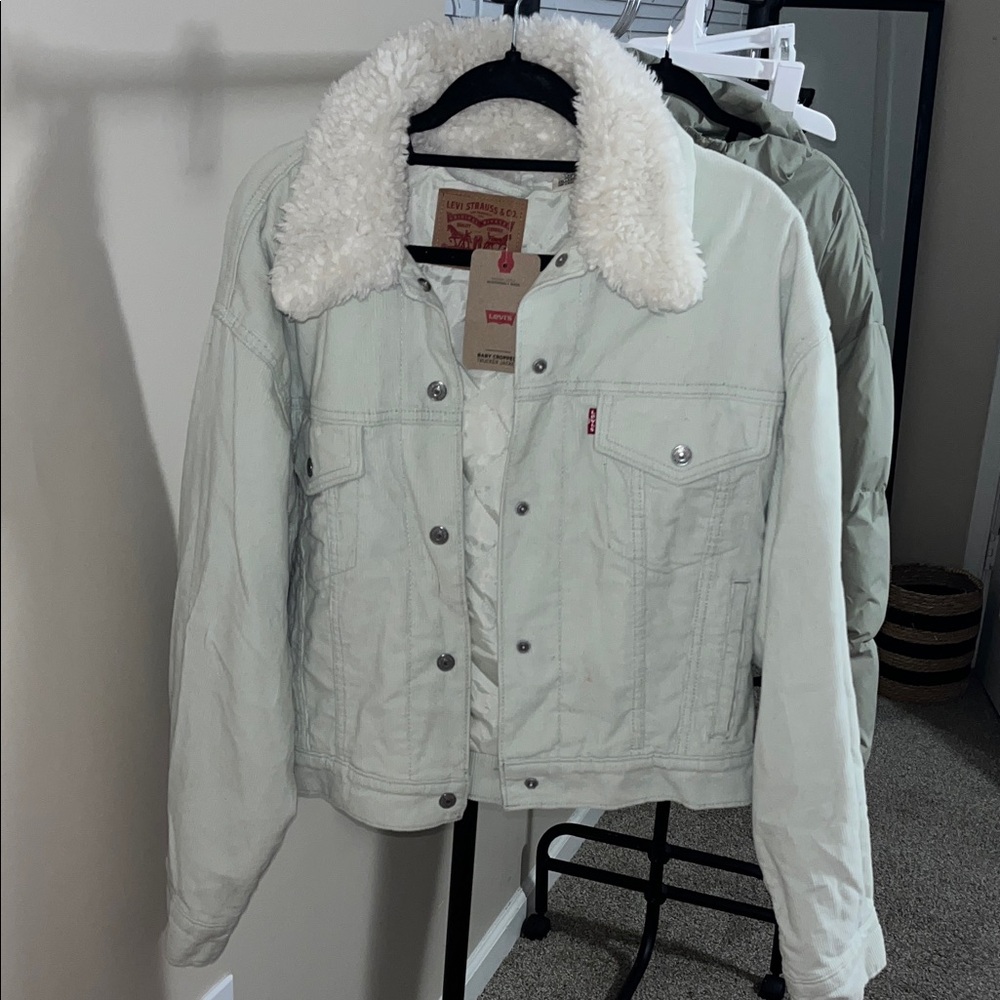 Levi's Cream Denim Jacket with White Sherpa Collar
